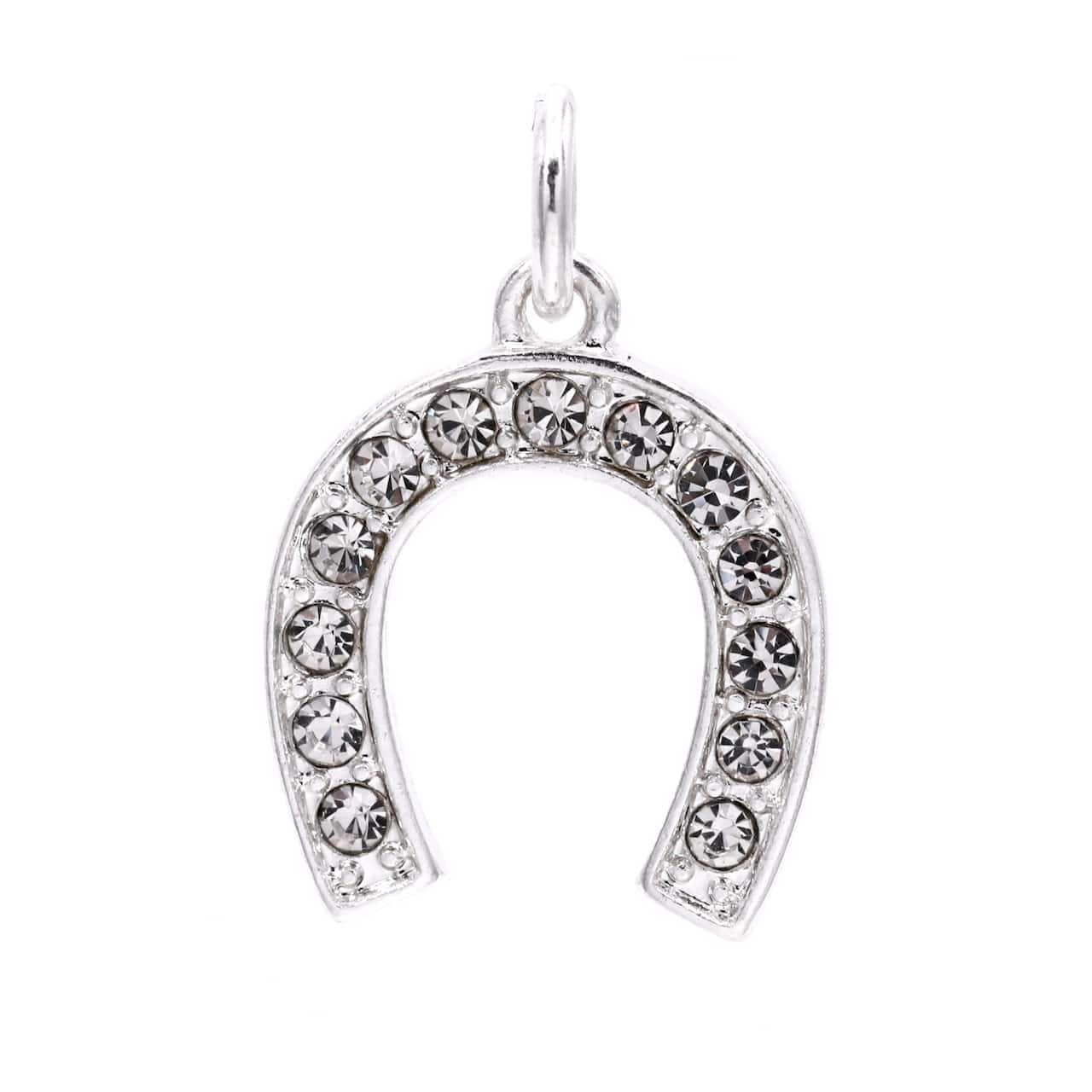 12 Pack: Silver Plated Pavé Horseshoe Charm by Bead Landing™